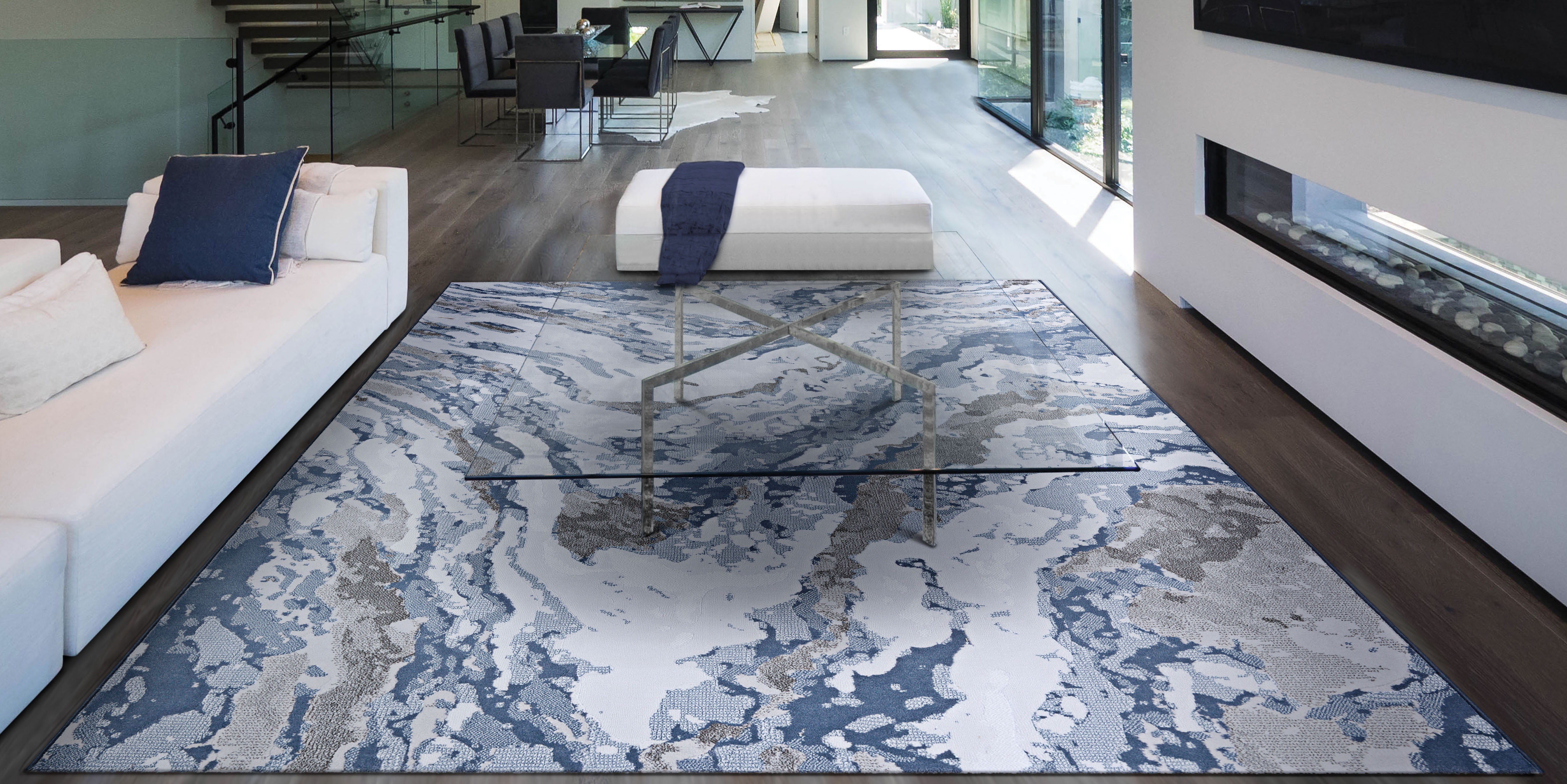 Serenity Abstract Marble GreyOpal Area Rug Multiple Sizes