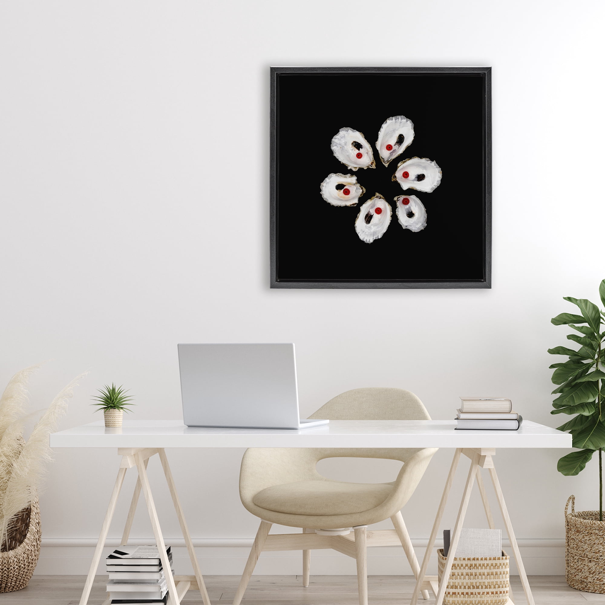Stupell Industries Oyster Shells Symmetry Black Framed Floater Canvas Wall Art, design by Beth Adoette