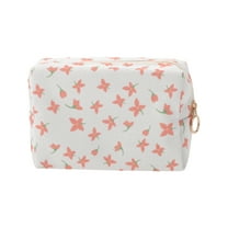 Unique Bargains 1 Pc Convenient Print Makeup Bag Orange Pink Polyester