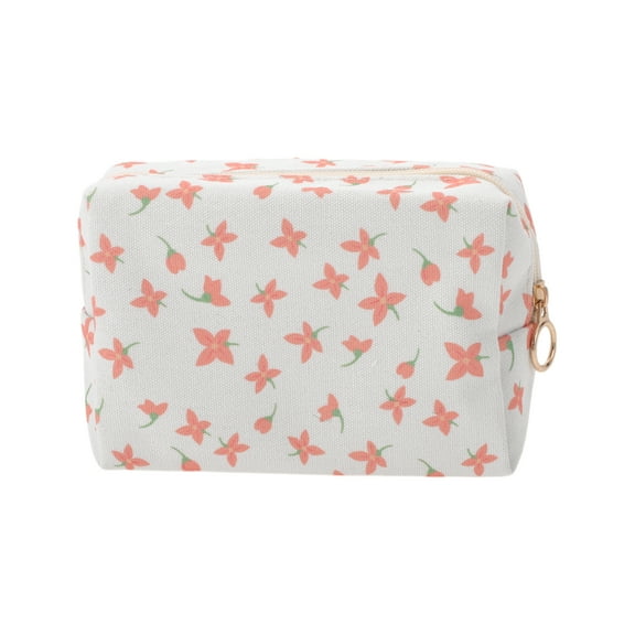 Unique Bargains 1 Pc Convenient Print Makeup Bag Orange Pink Polyester