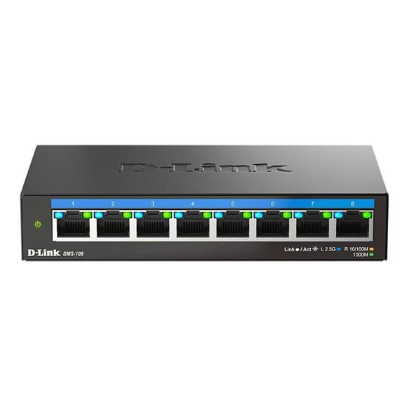 D-Link 8-Port 2.5GB Unmanaged Gaming Switch with 8 x 2.5G - Multi-Gig, Network, Fanless, Plug &amp; Play (DMS-108),Black