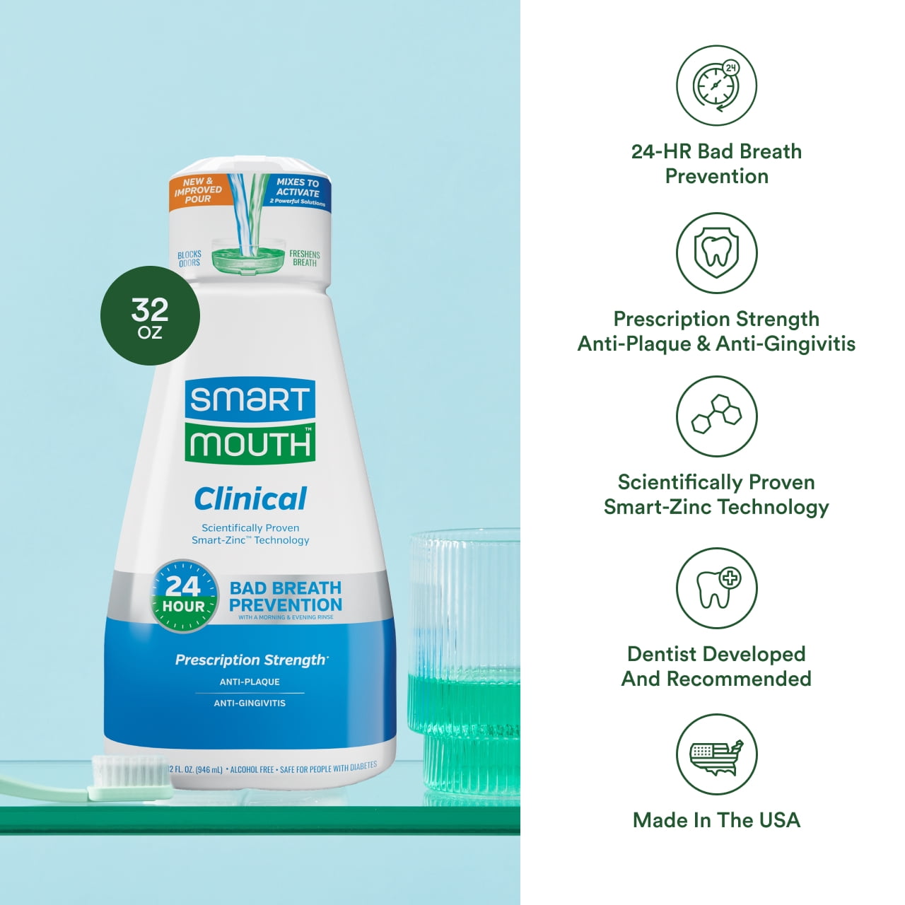 SmartMouth Clinical DDS Activated Oral Rinse 32oz