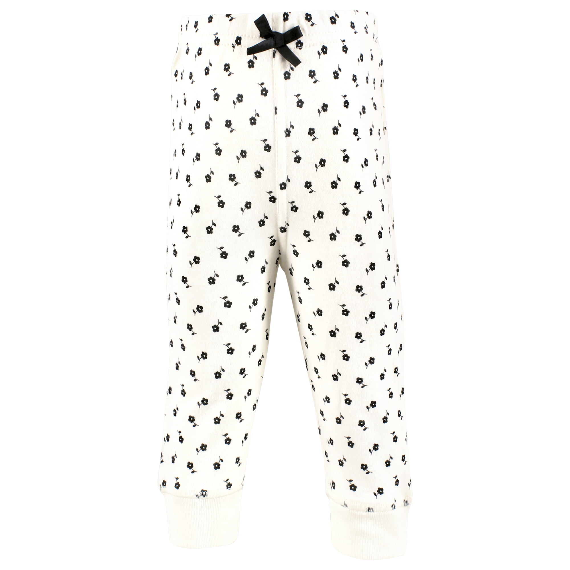 Hudson Baby Girls Cotton Pants and Leggings, Black Brown Tiny Floral, Newborn