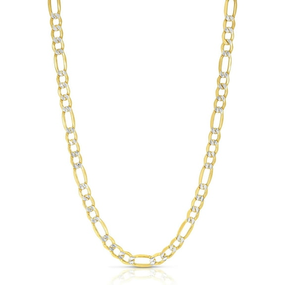 10k Two-Tone Gold 6.5mm Lite Pave Diamond Cut Figaro Chain Link Necklace
