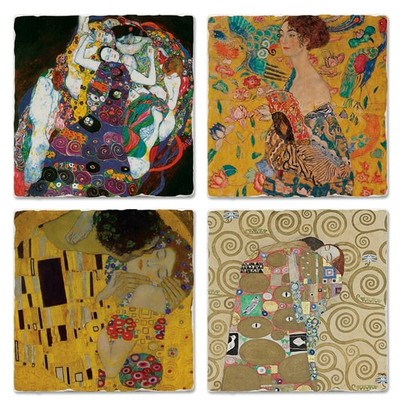 Thirstystone "Gustav Klimt Collection" 4-Pack Assorted Tumbled Tile Coasters