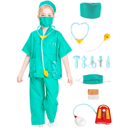 Doctor Costume for Kids, 12 Pcs Toddlers Dress Up Set for Boys Girls Halloween Career Day Pretend Play 4-6 Years