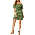 thumbnail image 2 of Allegra K Women's Floral Printed Off Shoulder A-Line Smocked Dress, 2 of 6