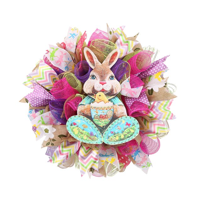 goowrom Couronne de Porte de Pâques, Pendentif Rond de Festival Rabbit Créatif Décoration Murale Maison