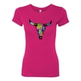 thumbnail image 2 of Wild Bobby, Colorful Rainbow Cow Bull Skull Animal Lover Womens Slim Fit Junior Tee, Raspberry, Small, 2 of 3