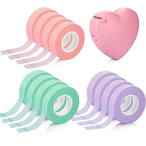 Cinta adhesiva Cinta para extensión de pestañas, cinta adhesiva transpirable para pestañas, cinta para pestañas de tela no tejida con cortador dispensador de cinta en forma de corazón