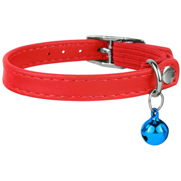Leather Cat Collar Breakaway Safety Collars Elastic Strap for X Small Cats  Kitten with Bell, Red 