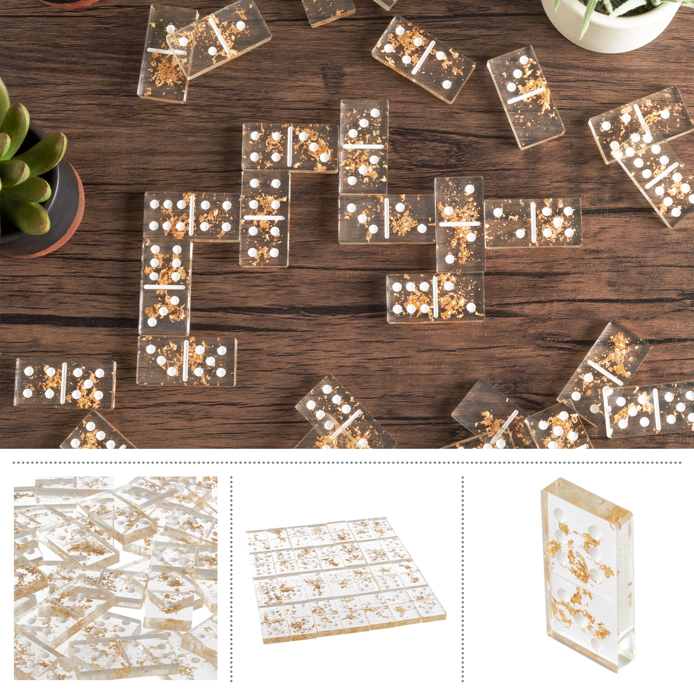 Trademark Games Acrylic Dominos Set - 28-Piece Domino Game with Case, Gold