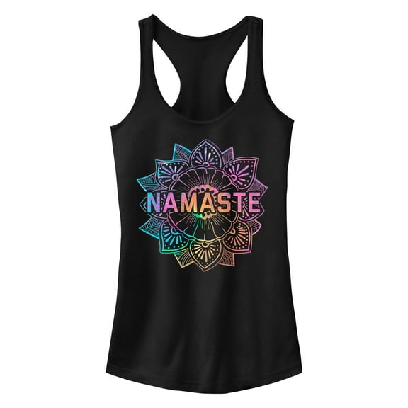 Junior's Peaceful Warrior Namaste Flower Racerback Tank Top