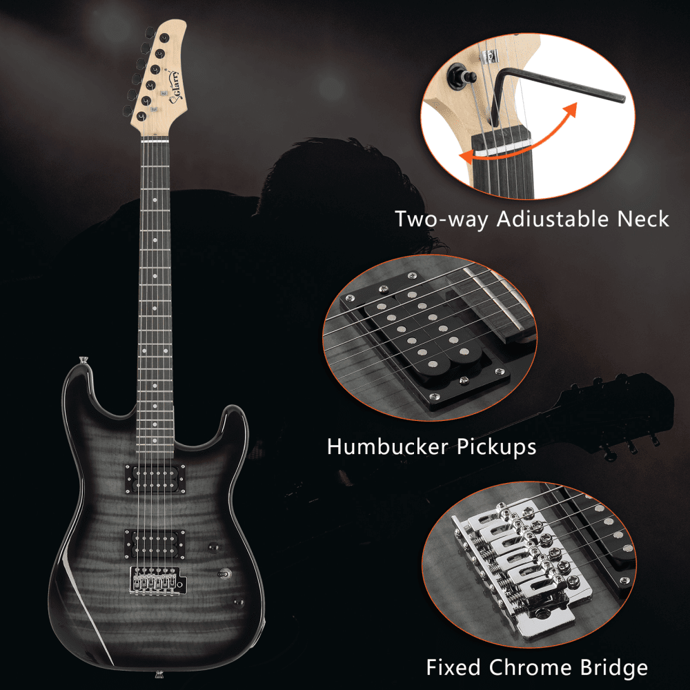 Tcbosik Electric Guitar Kit, 39 inch H-H Pickup Electric Guitar Beginner Set with Amplifier, Bag, Strap, Amp Wire, Wrench Tool and Tremolo Arm, Black