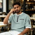 thumbnail image 6 of hotojiny Men's Quarter Zip Pullover Lightweight Textured Half Sleeve Sweatshirt Casual Crew Neck Patchwork Shirts, 6 of 7