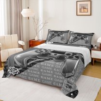 Homewish Gray Gamepad Queen Sheet Sets,Game Console Flat Sheet,Modern Video Game Queen Fitted Sheet For Men Women,Breathable Home Decor,4-Piece