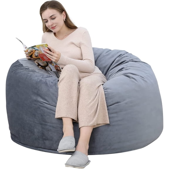 Soft Memory Foam Beanbag Chair for Adults Giant 1.2m Seat, Removable Microfiber Cover, Grey