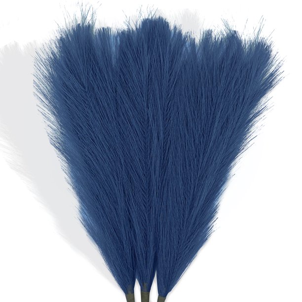 Acfruits Navy Blue Pampas Grass Small, 3 Pcs 17" Faux Pampas Grass