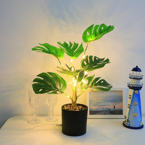 Artificial Monstera Plant in Pot with LED Lights