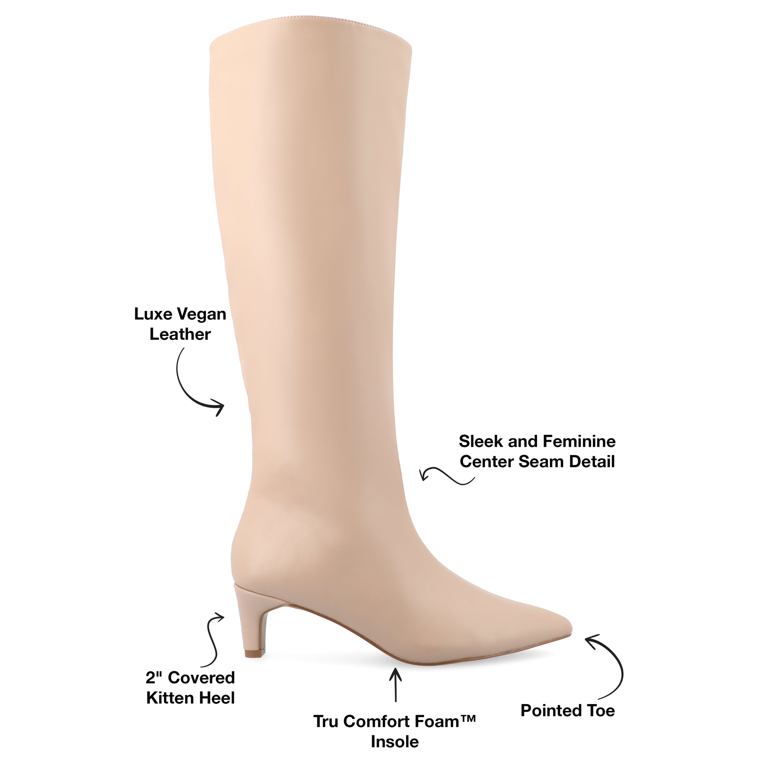 Journee Womens Tullip Tru Comfort Foam Wide Width Wide Calf Kitten Heel Pointed Toe Boots
