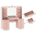 thumbnail image 7 of Pink Vanity Desk with Mirror & LED Lights, Glass Top Vanity Desk with Charging Station & Compartment Storage Drawers, 55" Large Makeup Vanity Table with 9 Drawers & 6 Shelves, 7 of 7