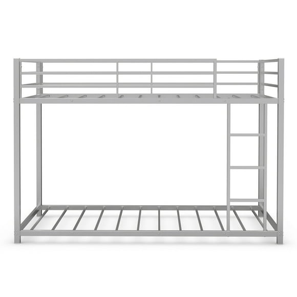 Gymax Twin Bunk Bed Twin Over Frame Platform W/ Guard Rails & Side Ladder Silver