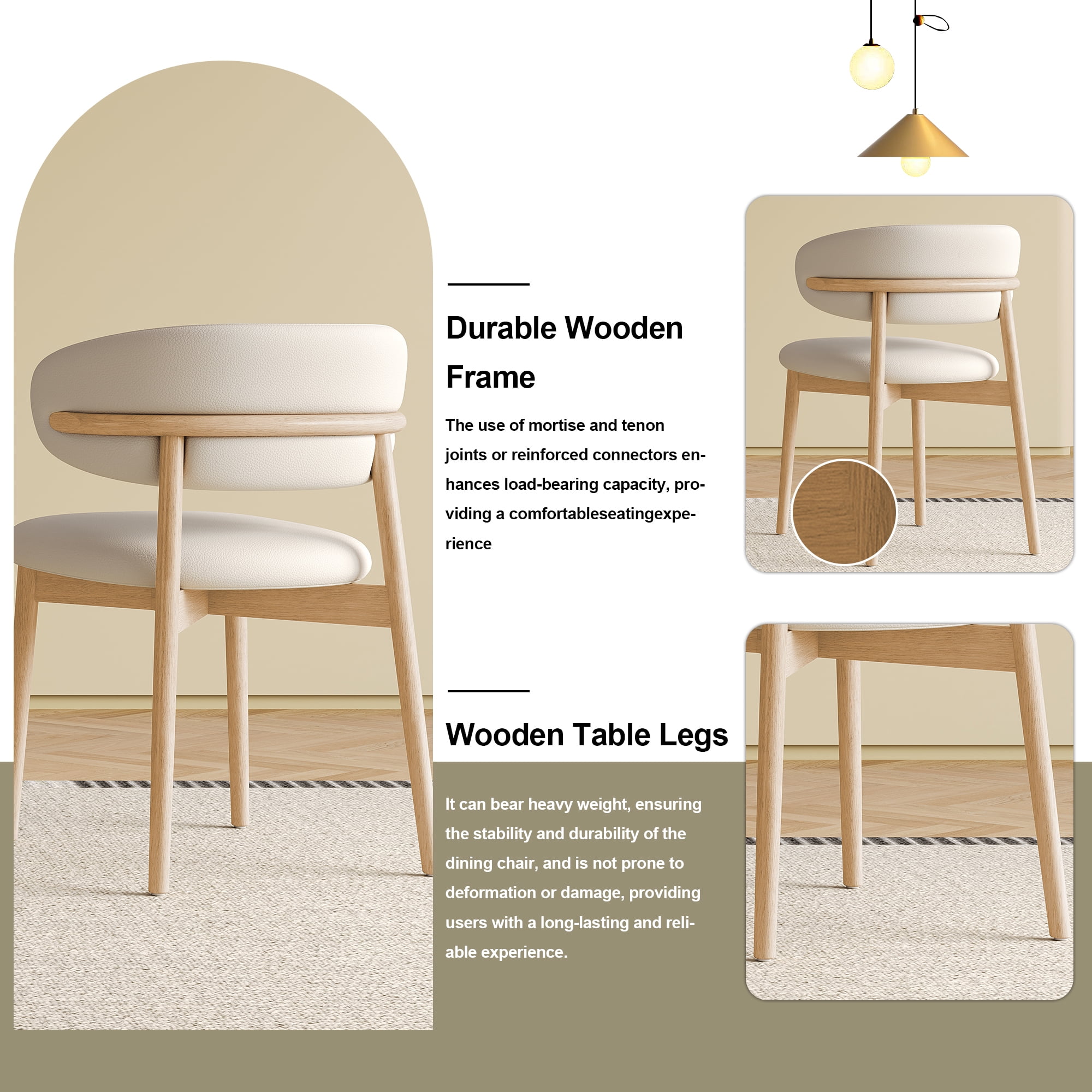 Dining Chairs Set of 2, Modern Faux Leather Dining Wood Legs for Living Kitchen Dining Room (Beige and Wood)