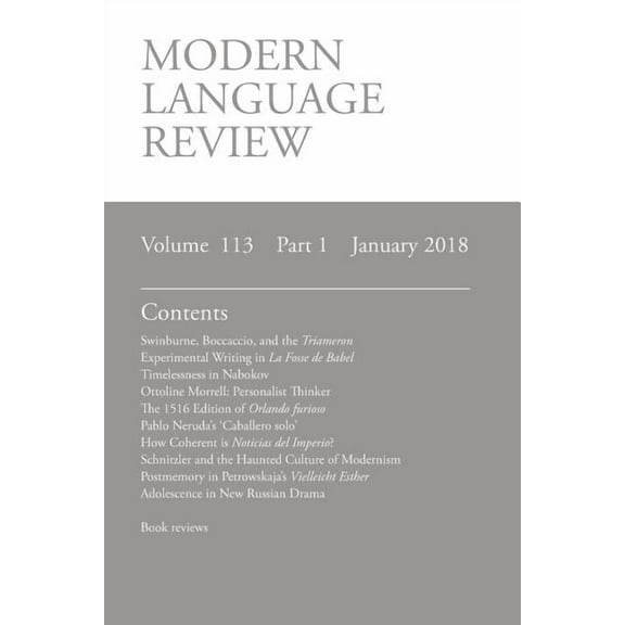Modern Language Review (113: 1) January 2018 (Paperback)