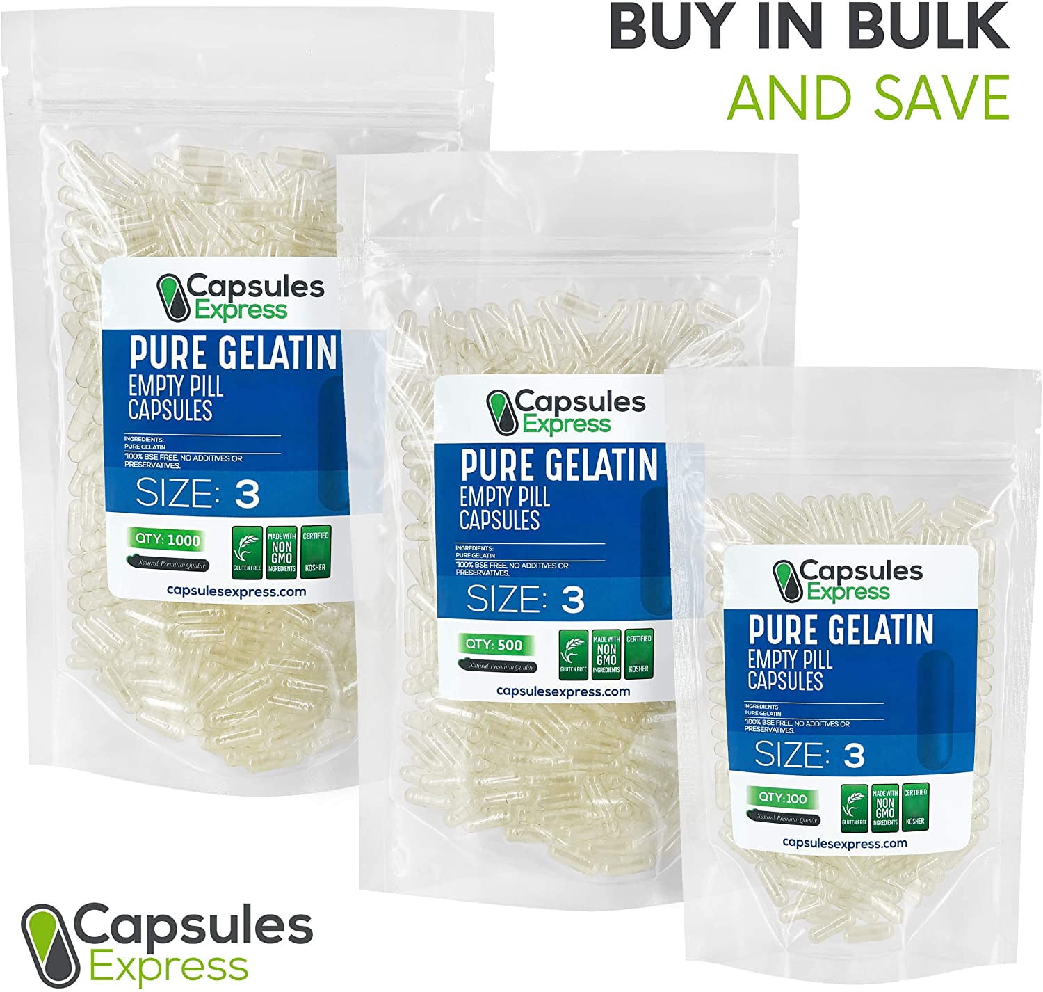 XPRS Nutra Size 3 Clear Empty Gelatin Capsules Kosher and Halal