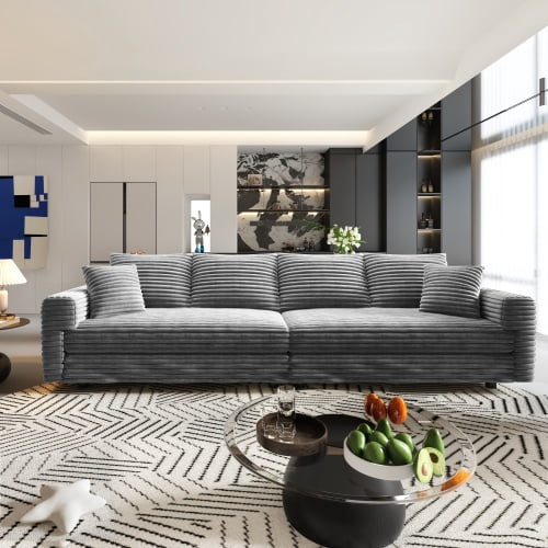 Howcool 102" Modular Cloud Sectional Sofa, Modern Oversized Deep Seat Corduroy Couch with Memory Foam Cushions, Built-in Storage and Cup Holders,Gray