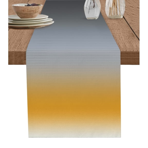 Hokiten Table Runners 60 Inches Long Dress Scarves, Yellow Grey Ombre Farmhouse Kitchen/Dining Table Runner, Small Coffee Tablerunners, Modern Geometric Striped Abstract Art 13x60 Inch