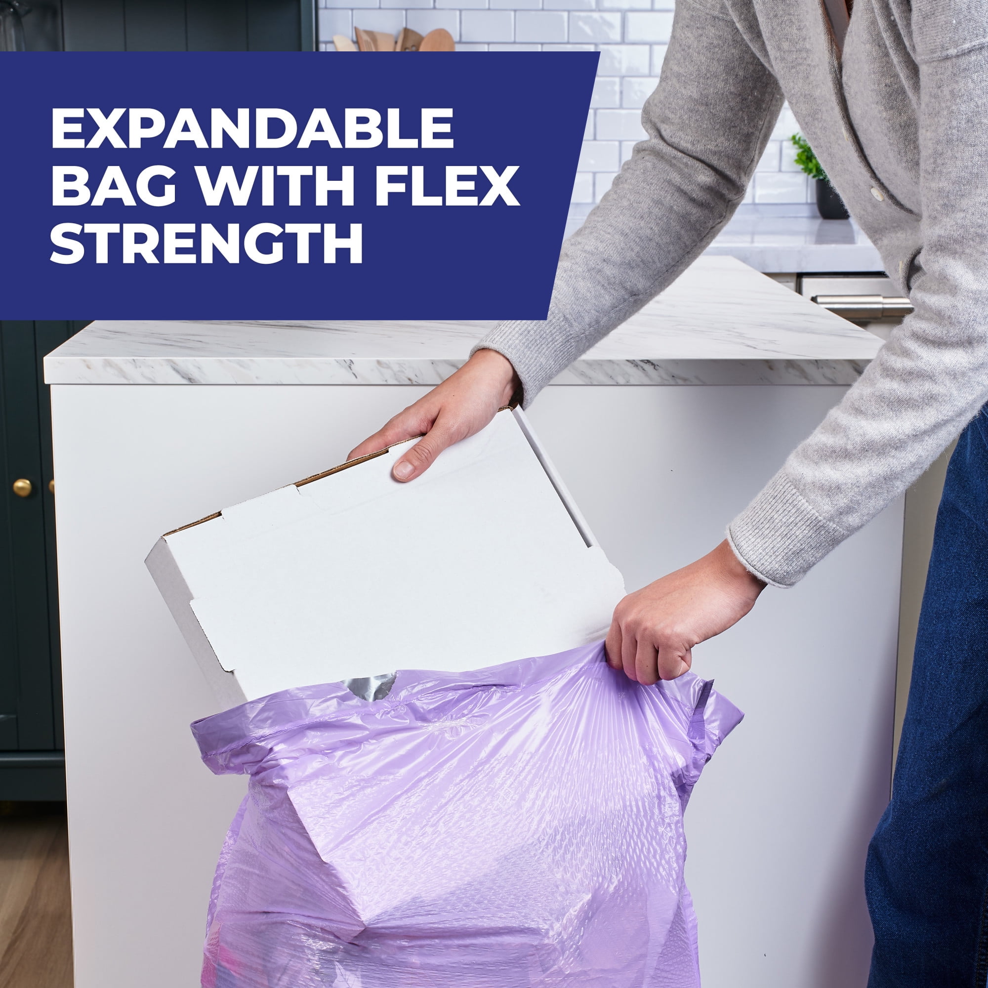 (6 pack) Hefty Ultra Strong 13 Gallon Trash Bags, Tall Kitchen Trash Bags, Purple, Fabuloso Lavender Scent, 20 Bags