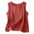 thumbnail image 3 of idosla Cotton Linen Tank Tops for Womens Comfy Lounge Wear Summer Sleeveless Crewneck Shirt Casual Blouse Loose Fit Cami (Red, M), 3 of 7