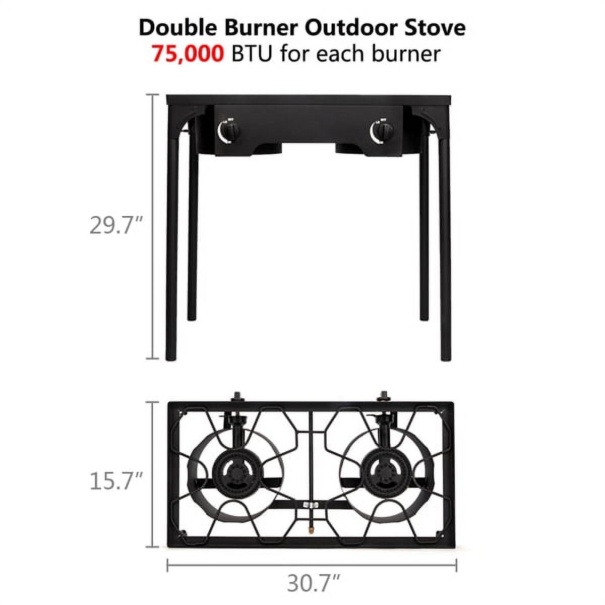 150,000 BTU Double Burner Camp Stove - High Pressure Propane Cooker w/ Cast Iron Heads, 0-20 PSI Adjustable, CSA Certified & Portable Legs for Tailgating, Home Brewing