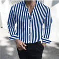 thumbnail image 2 of Camisa formal para hombre, con solapa abotonada, color negro y blanco, manga larga, cuello a rayas, ropa de trabajo para bodas, talla grande 5XL, 2 of 4