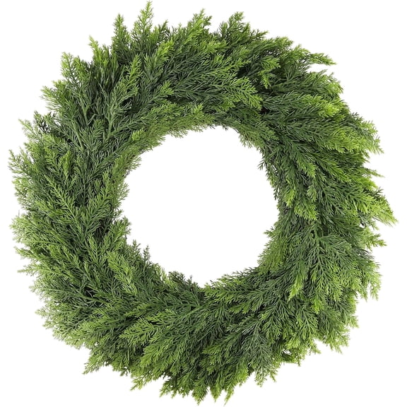 20 Inch Christmas Pine Cypress Wreath - Christmas Wreaths for Front Door, Real Touch Artificial Green Faux Xmas Wreaths for Home Indoor Outdoor Decor