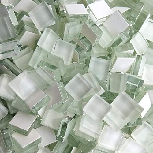 White Crystal Mosaic Tiles Squares Stained Glass for Crafts Supplies DIY Picture Frames Handmade Jewelry Coasters Art Material Decoration,1x1cm,100 Pieces 