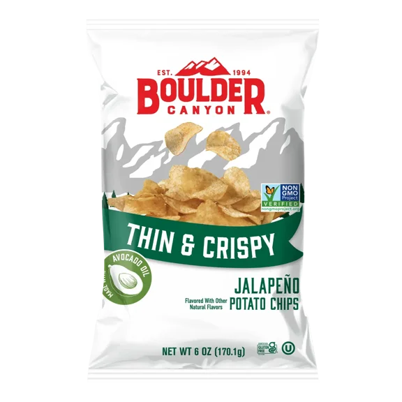 (Pack of 12), Boulder Canyon Thin & Crispy Jalapeño Flavored Potato Chips, 6 oz