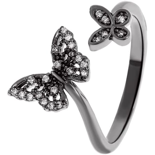 DeftElegant Crystal Butterfly Open Ring Adjusable Club Party Jewelry Gift Gold Silver Black Geometric Knuckle Rings for Women Bagues Kuyhfg Bienvenido a Kuyhfg
