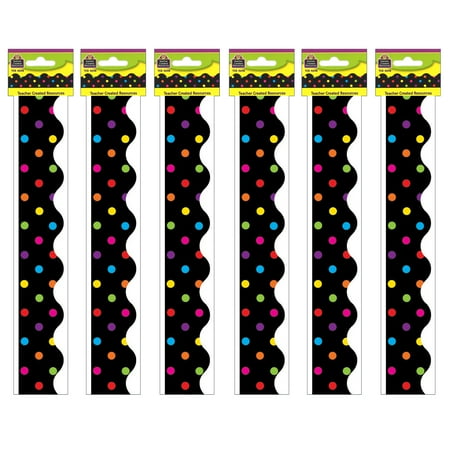 UPC: 0194629019397 | Teacher Created Resources TCR4648-6 Black & Multicolor Dots Scalloped Border Trim – Pack of 6