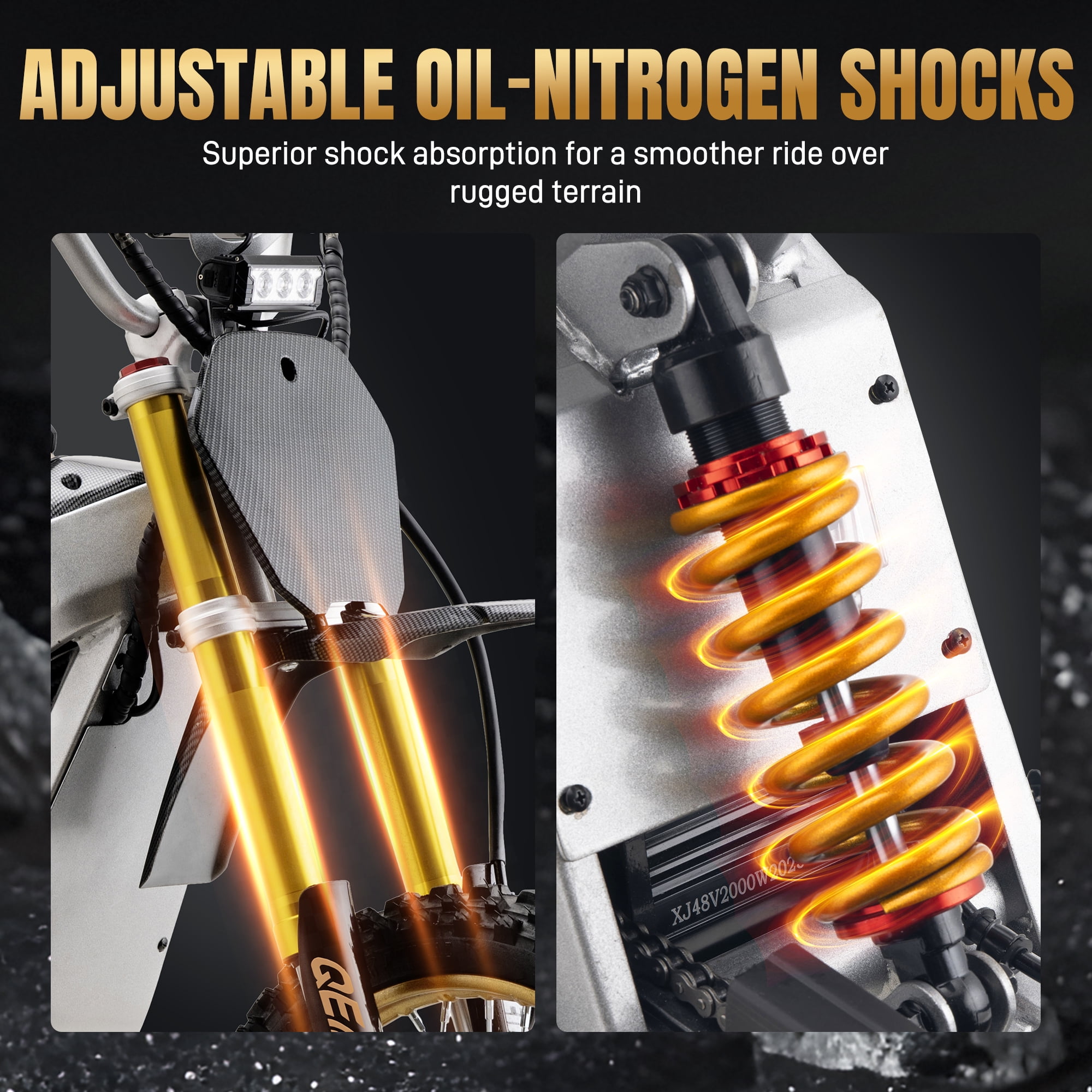QEASET Electric Dirt Bike, 3000W (Peak Power) 48V, All Terrain Motorized Dirt Bikes, Cool Gifts, Gold