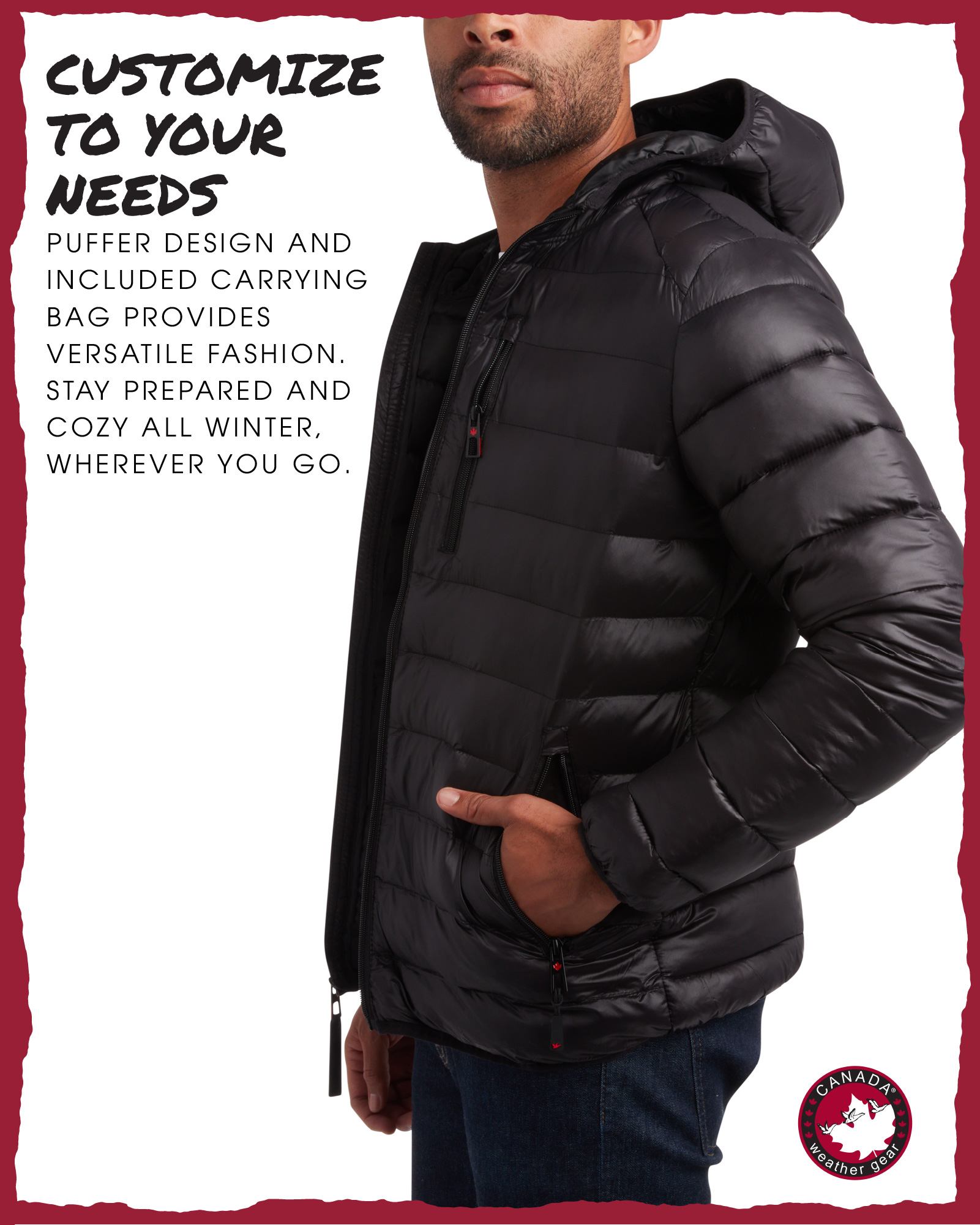 CANADA WEATHER GEAR Men's Puffer Jacket - Lightweight Nylon Packable Winter Coat for Men (M-XXL)