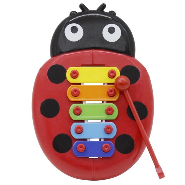 Juguete musical de percusión de xilófono en forma de mariquita ABS con placa de aluminio colorida de 5 notas para Toddle Kid (rojo)