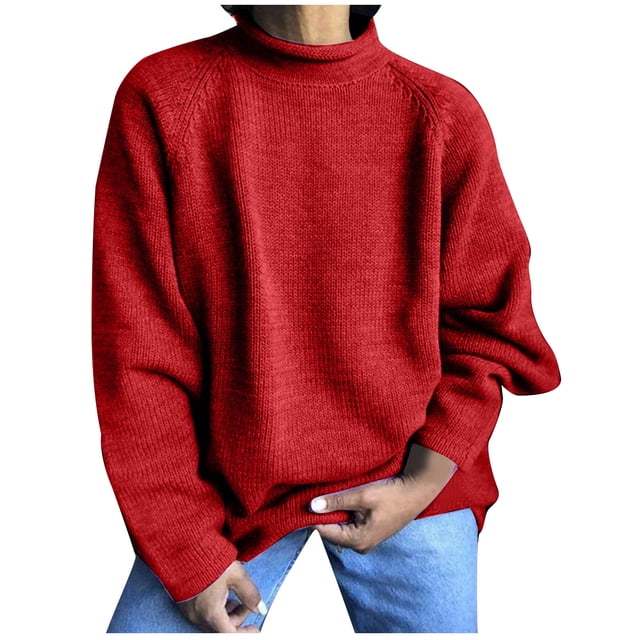 AherBiu Chandails Grande Taille pour Femmes, Tricot Côtelé, Manches Longues, Col Roulé, Hauts Amples, Chandail d'Hiver