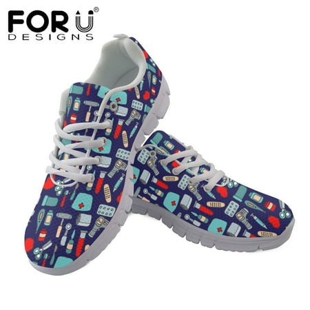 

Fashion Sneaker for Lady Cartoon Medical Equipment Pattern Female Flat Shoe Breathable Lace Up Shoe Zapatillas Mujer