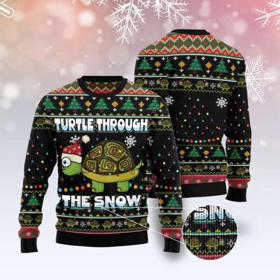Turtle Through The Snow 3D Christmas Sweater, Christmas Sweater, 3D Sweater, Funny Xmas Sweaters