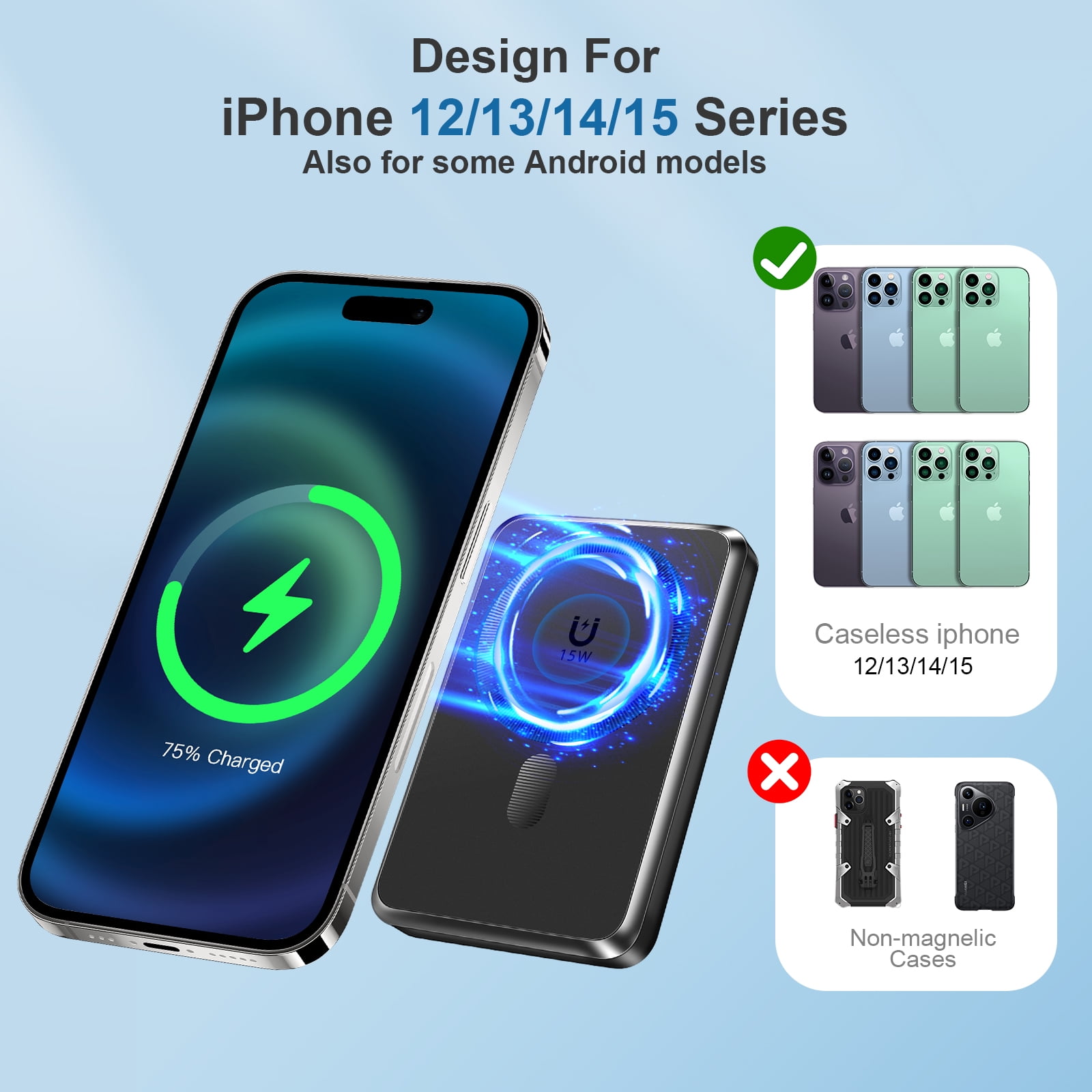 Yelomin Magnetic Wireless Portable Charger, 10000mAh Power Bank with Built in 2 Cables, Foldable Stand,22.5W Fast Charging Phone Charger Compatible with iPhone 17/16 Series, Samsung, Android, Black
