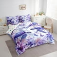 thumbnail image 3 of jejeloiu Cartoon Turtle Bedding Comforter Set 7 Pieces,Wpurple Butterfly Coral Full Bedding Set,Watercolor Splashing Ink Fitted Sheet Flat Sheet For Girls,Lightweight Bedroom Decoration Reversible, 3 of 8