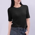 thumbnail image 3 of Ohufall Women's 1/2 Sleeve T-shirts Fashion Casual Solid Color Pullover Short Sleeve Round Neck Blouses Summer Stretchy Loose Fit Home Tee Tops, 3 of 5