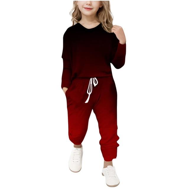Diufon Girls Athletic Sets Spring Summer Gradient Color Long Sleeve Tops and Drawstring Pants with Pockets